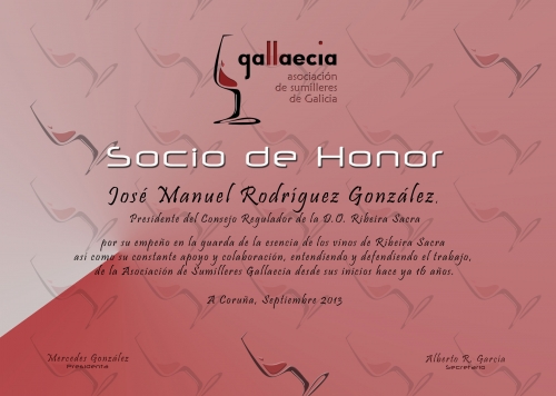 El presidente del CR de la D.O Ribeira Sacra es nombrado Socio de Honor por los sumilleres de Gallaecia
